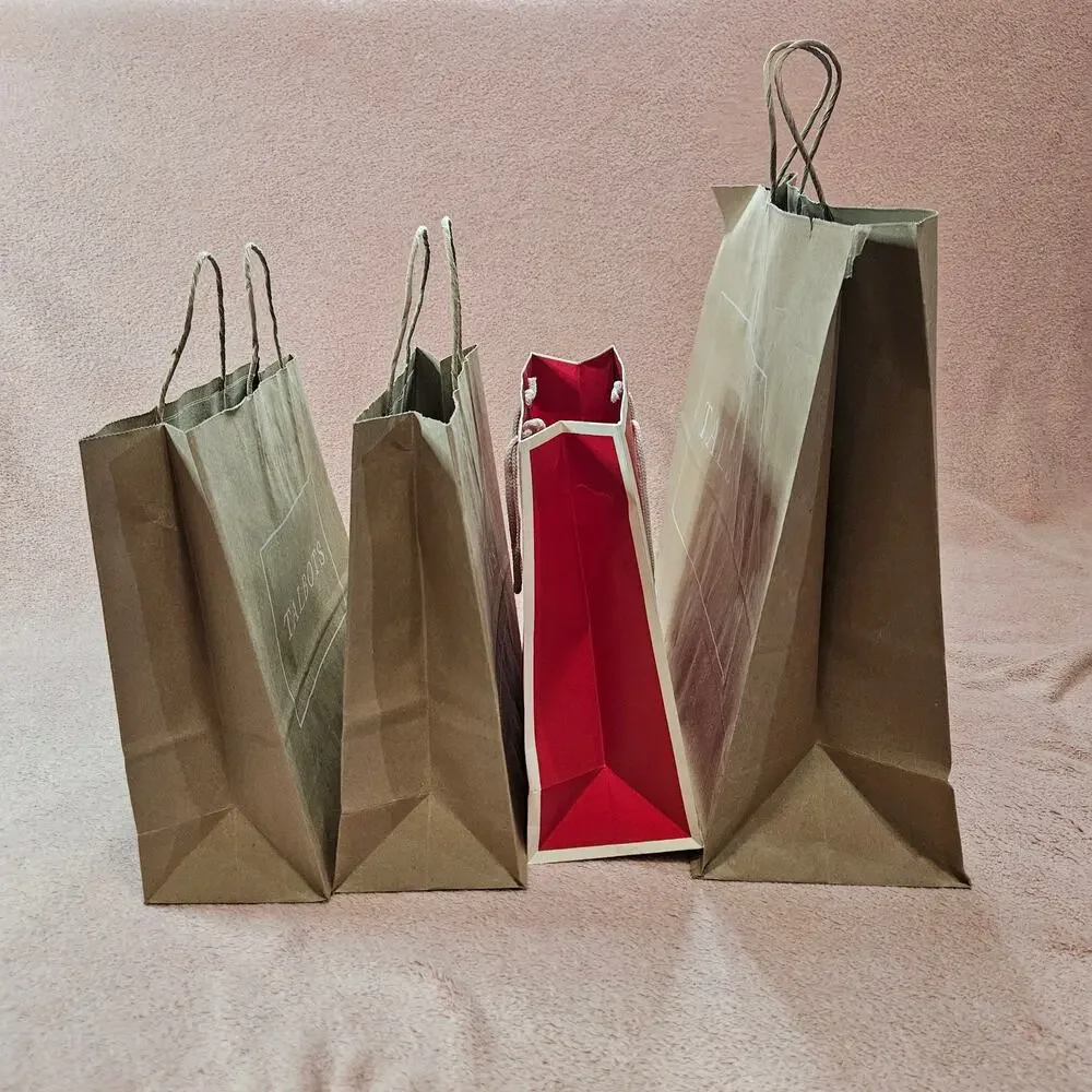 Talbots Lot of 4 Shopping Gift Bags Craft Brown and Red